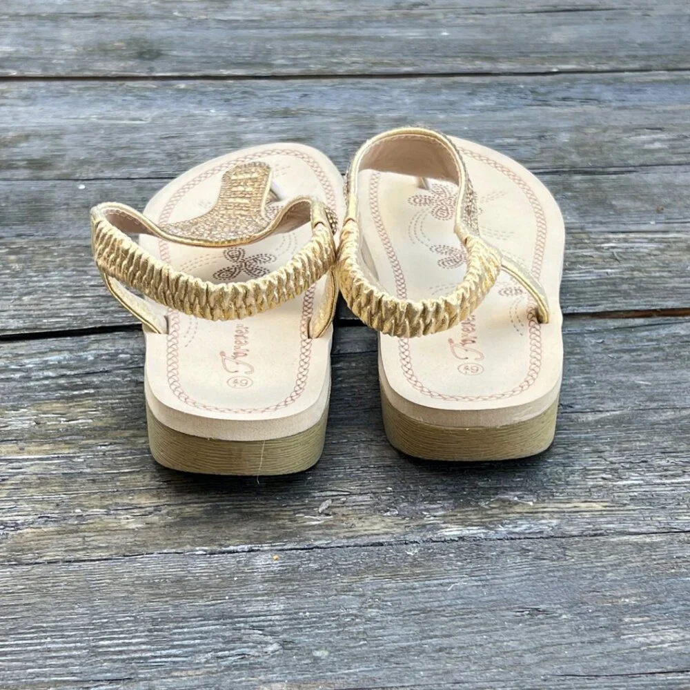 Forever Thong Sandals Gold Rhinestones 6 1/2